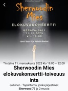 Sherwoodin mies 11.11.2025 Keuda talo klo 19-22. Liput: lippu.fi tai Kahvila Breikki.